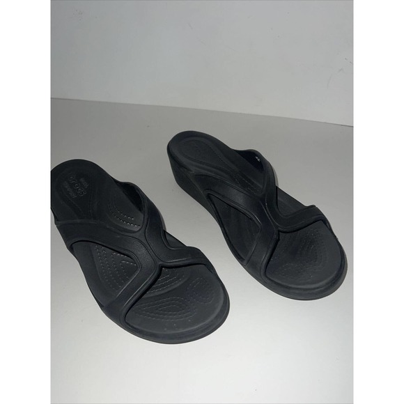 CROCS Shoes Crocs Sanrah Sandal Womens 8 Black Wedge Dual Comfort Slide Slip On Foam Shoe